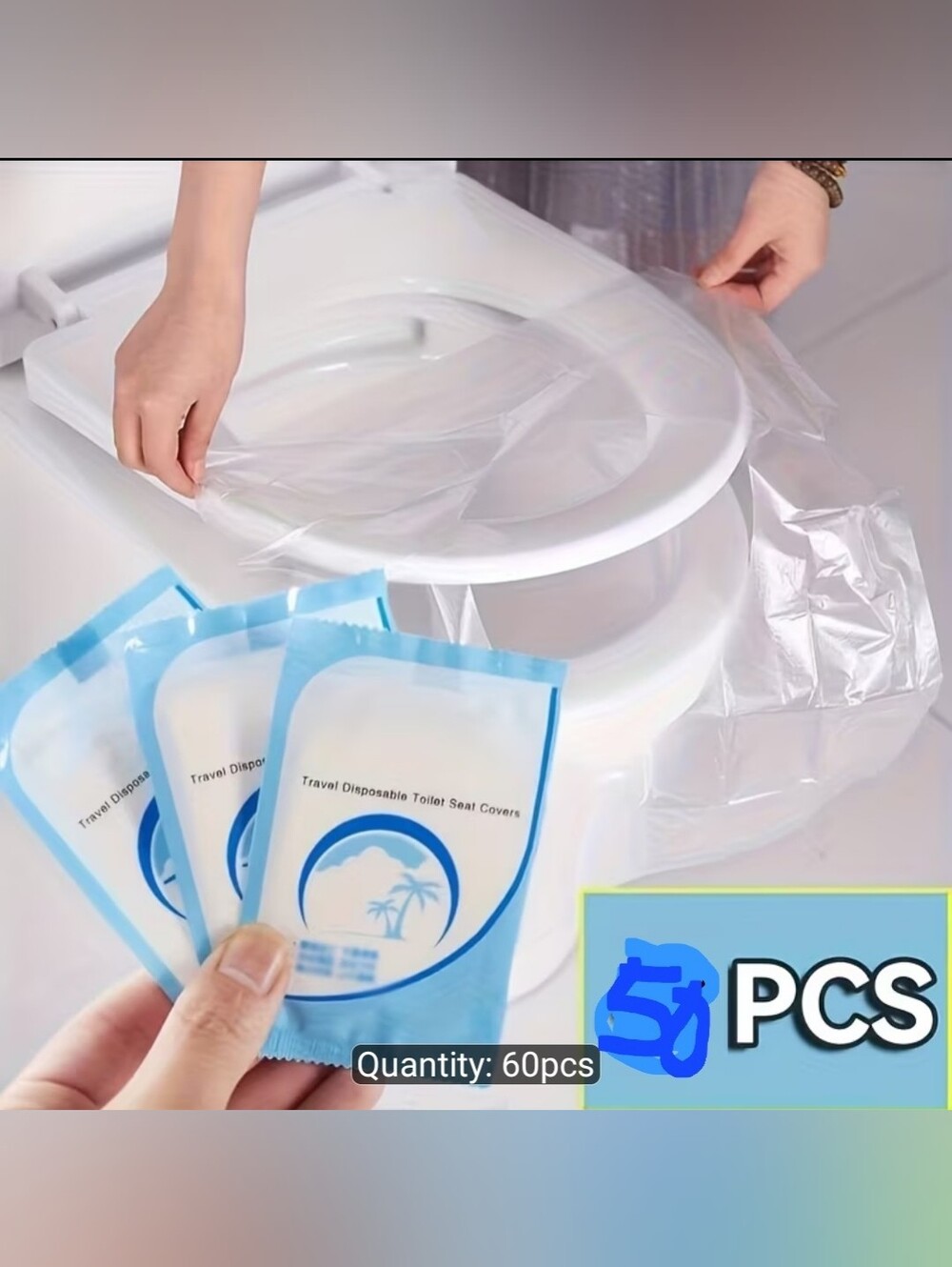 50pc Travel Disposable Toilet Seat Covers - Clear Plastic, Packaged